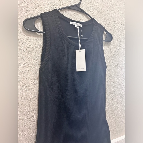 ANTISTAR Black Ribbed Knit Dress with Ruched Side NWT XS - Picture 2 of 6